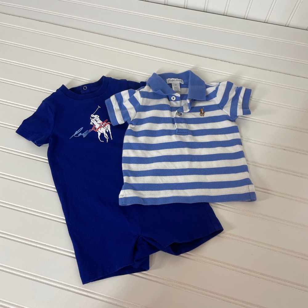 Ralph Lauren Boys Striped Polo Shirt & Pony Jersey Shortall Bundle Size 6 Months